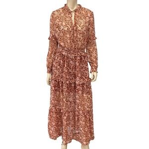 Maven Illa Illa Maxi Dress Women Medium Orange Floral Long Sleeve Long NWT